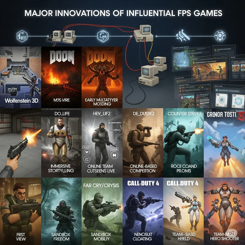 Major Innovations of Influential FPS Games
